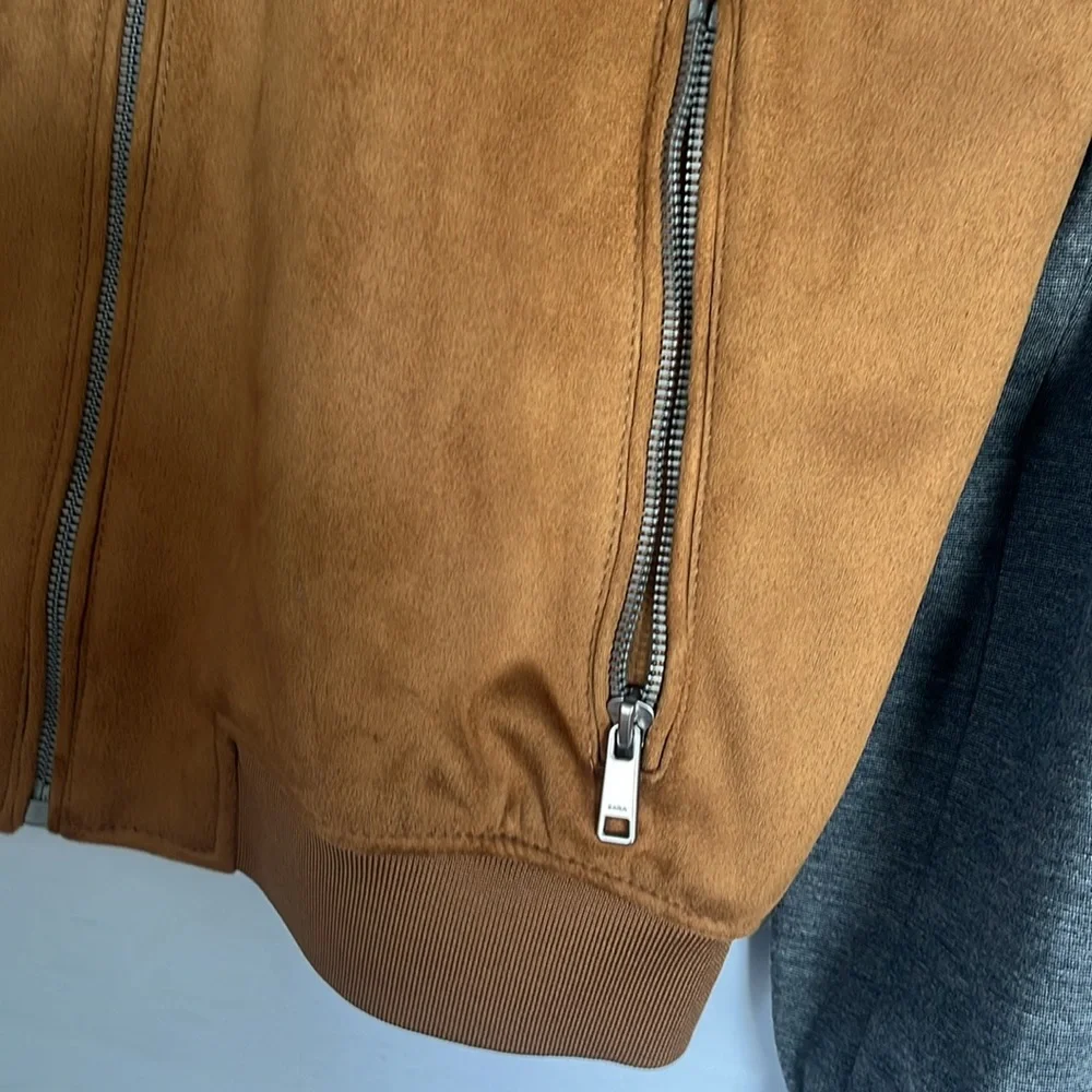 Gray and Brown Zara Suede Front Jacket Men's Med - Picture 7 of 9
